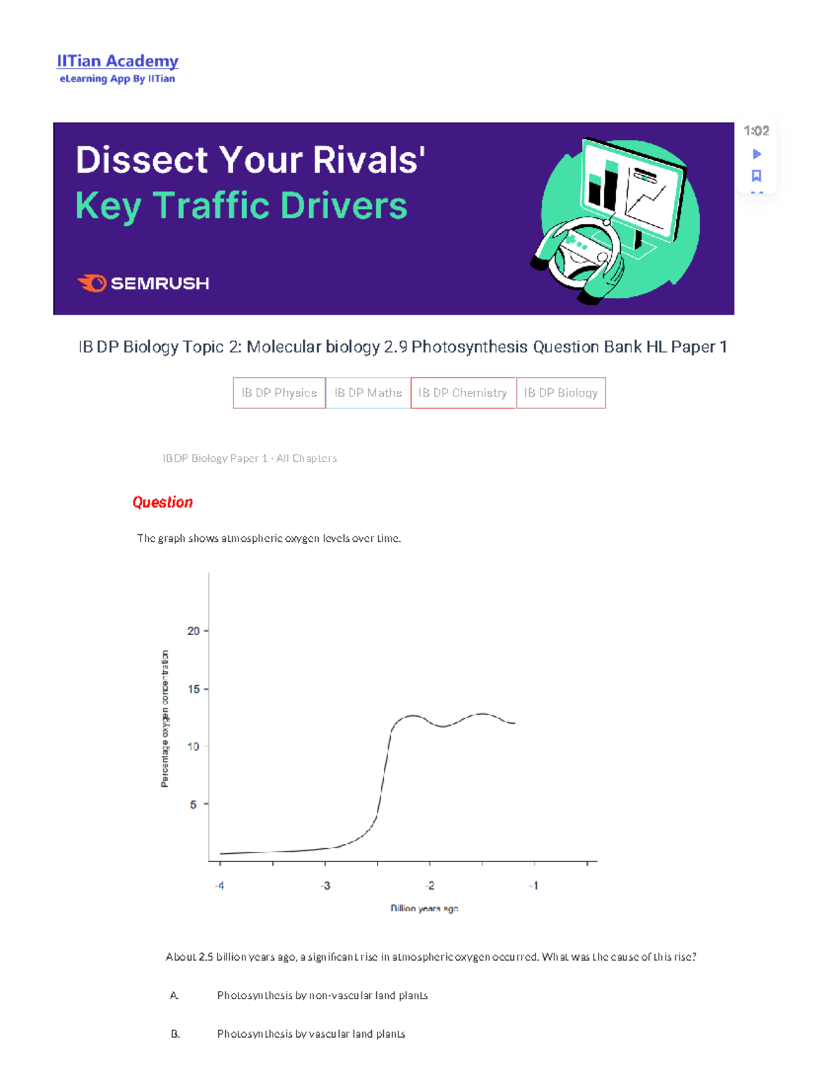 BIO Photosynthesis HL 2.9 IB DP Biology Topic 2 Molecular biology 2.9