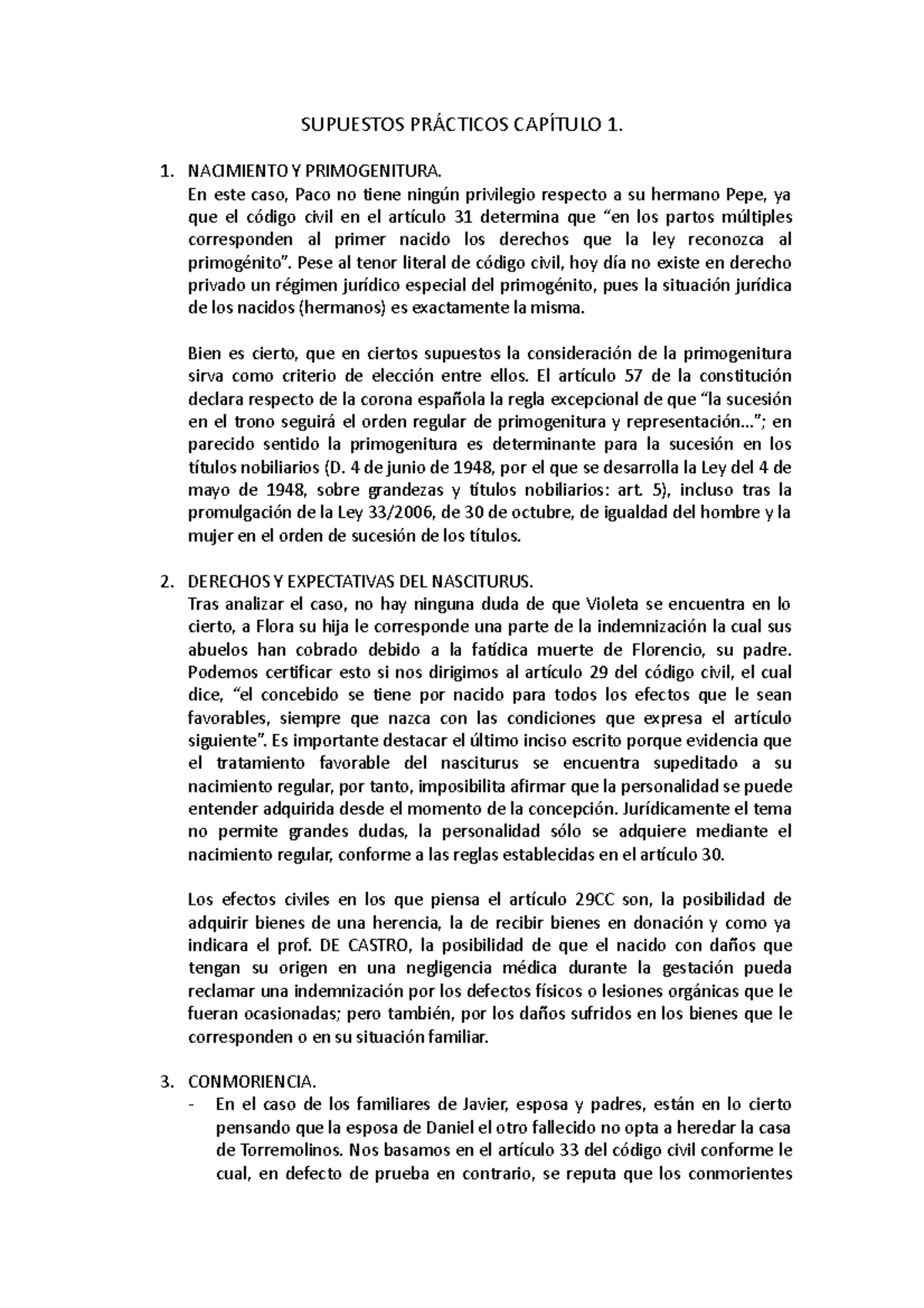 Derecho Civil. Casos Prácticos. CAP 1 - SUPUESTOS PRÁCTICOS CAPÍTULO 1 ...