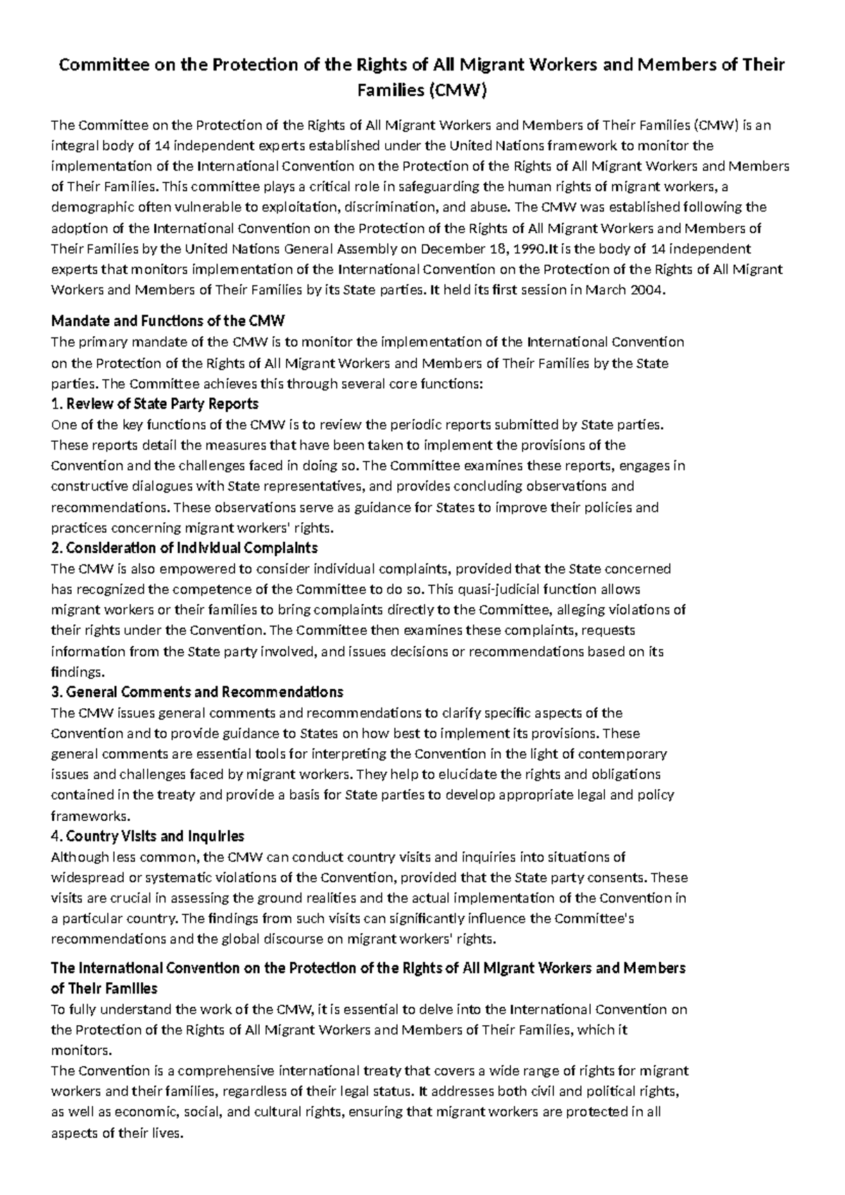 Committee on the Protection of the Rights of All Migrant Workers and ...