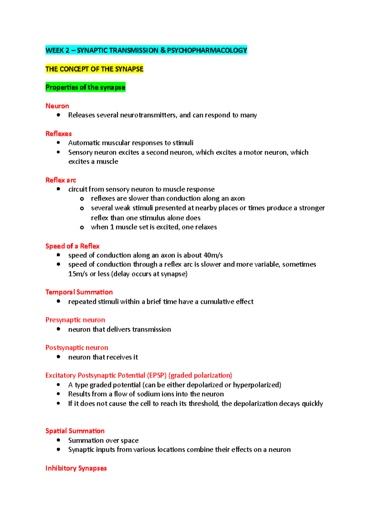 WEEK 2 – Synaptic Transmission - WEEK 2 – SYNAPTIC TRANSMISSION ...