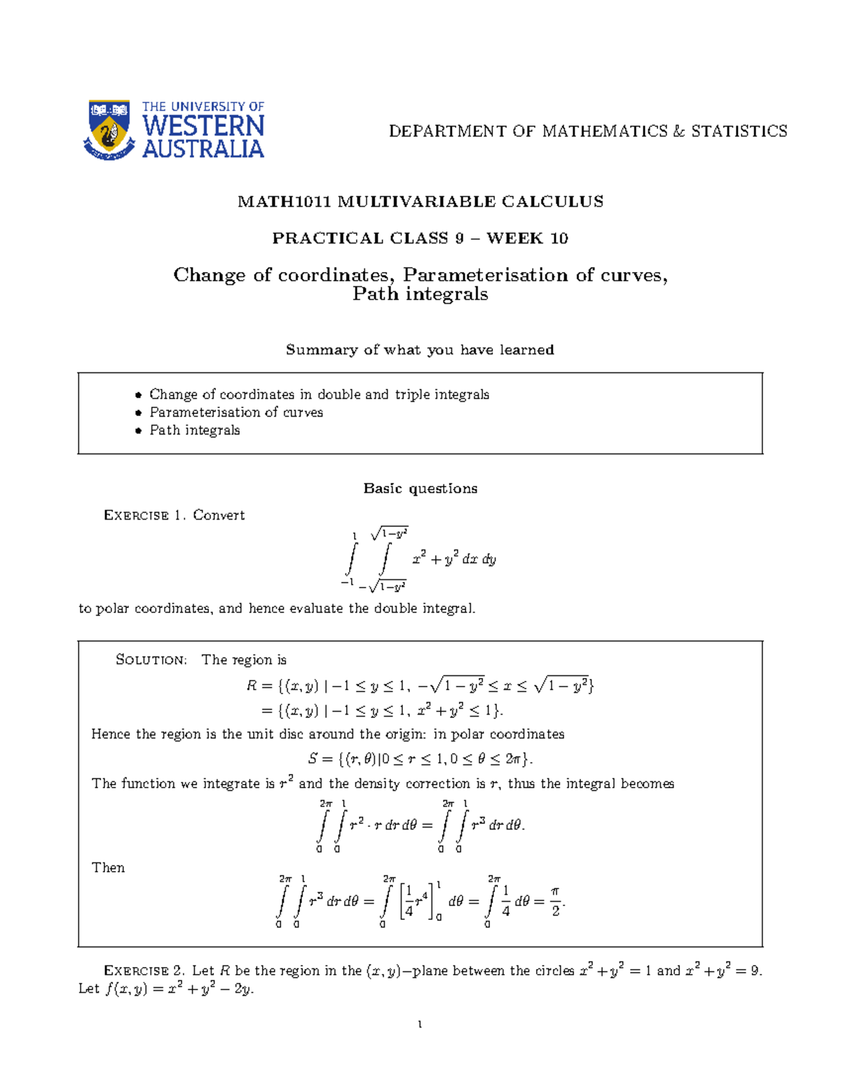 MATH1011 Practical 9 Week 10 Solutions - DEPARTMENT OF MATHEMATICS ...