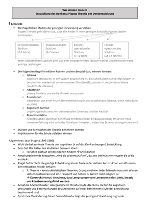 2 Piaget SoSe 2022 Lernziele Die Piagetschen Stadien der