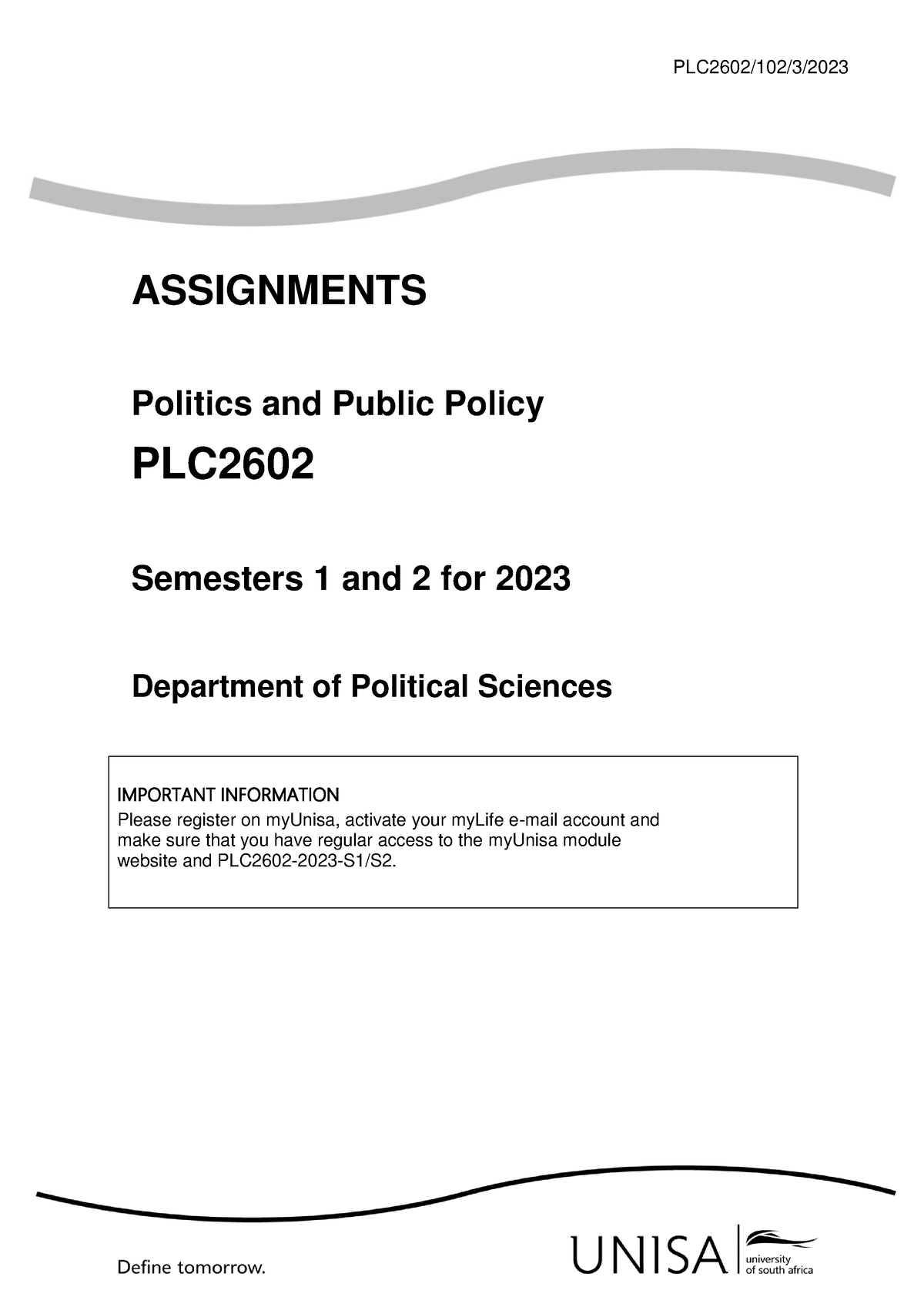 102 2023 3 B - Study Material - ASSIGNMENTS Politics And Public Policy ...