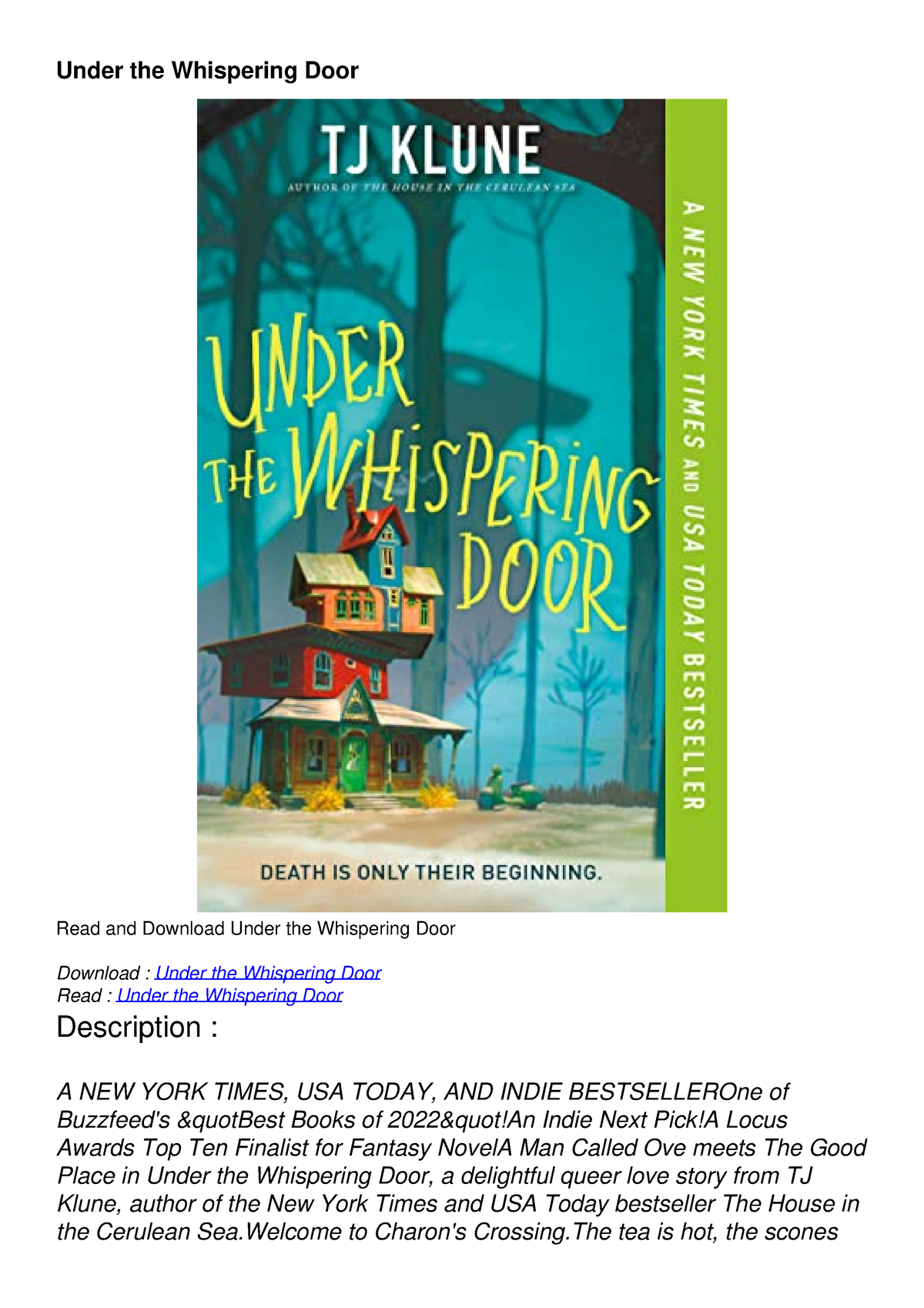 PDF book Under the Whispering Door download - Under the Whispering Door ...