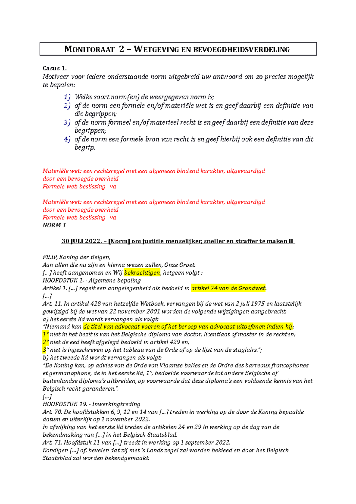 Monitoraat 2 22-23 Wetgeving En Bevoegdheidsverdeling Opgave ...