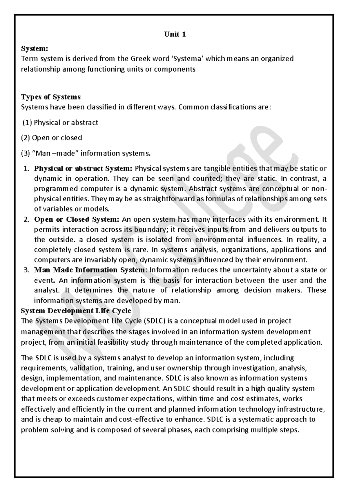 Information System Unit1 - Unit 1 System: Term system is derived from ...