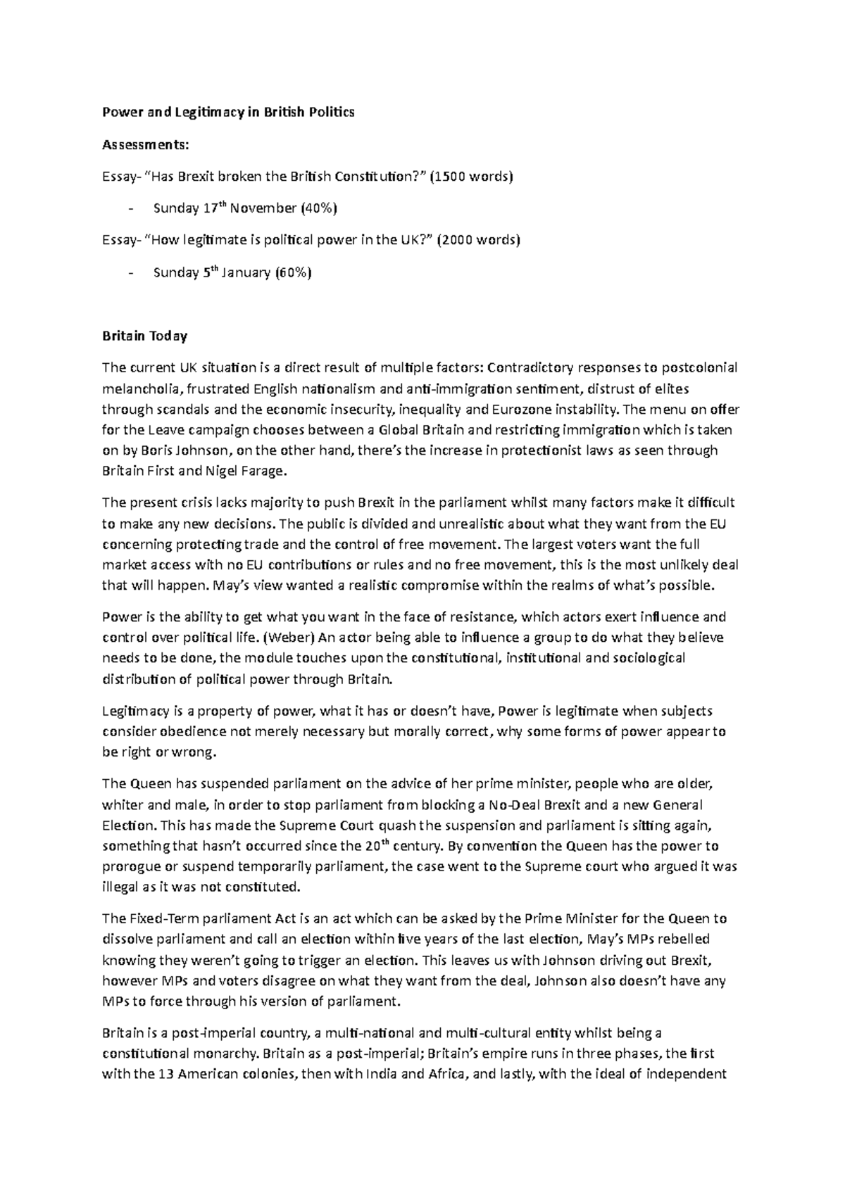 Power and Legitimacy in British Politics Notes - Power and Legitimacy ...