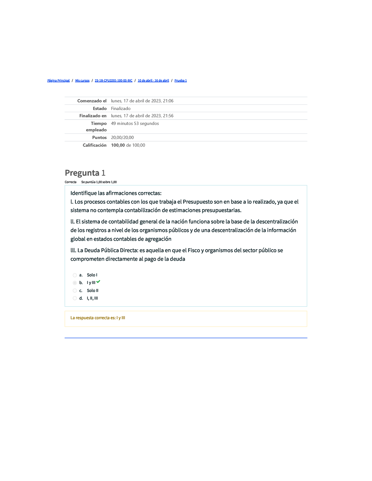 Prueba 1 Contabilidad Publica - Página Principal / Mis Cursos / 23-1B ...