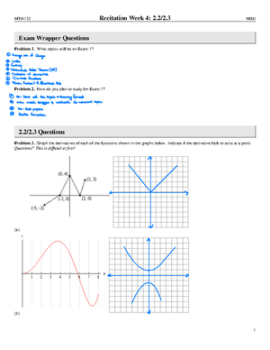 Quiz Exam Formula Sheet - MTH 132 - Calculus 1 - Spring 2024 - MTH 132 ...