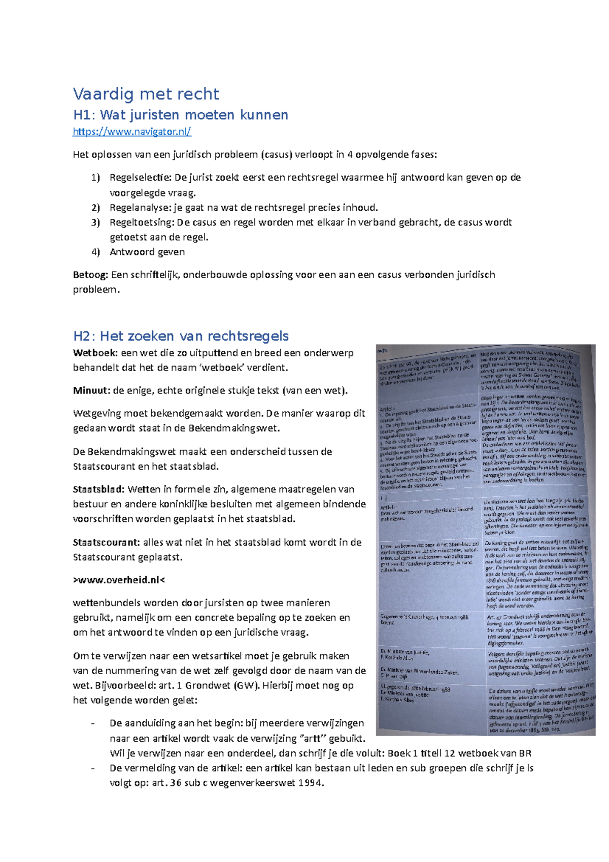 Samenvatting Hoofdstuk 1 T/m 10 Van Het Boek Vaardig Met Recht ...