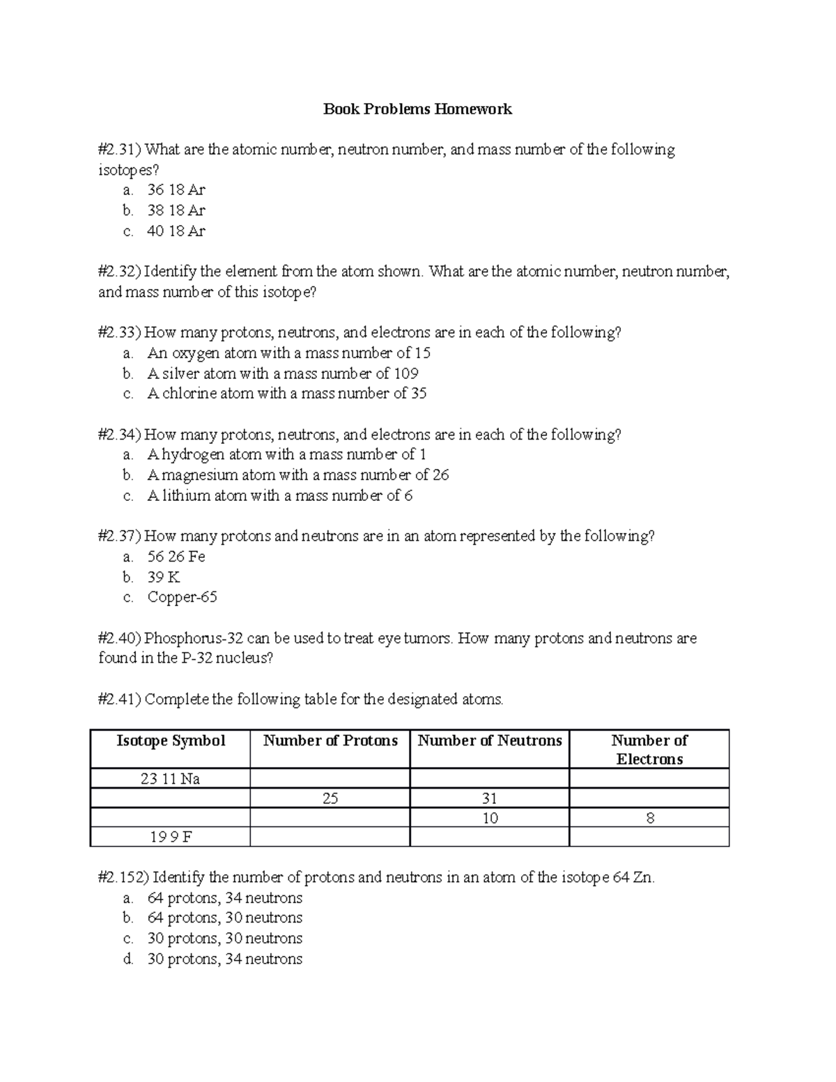 Essentials Of Chemistry Book Problems Chapter 2 Part One Book Problems Homework 2 What 9928