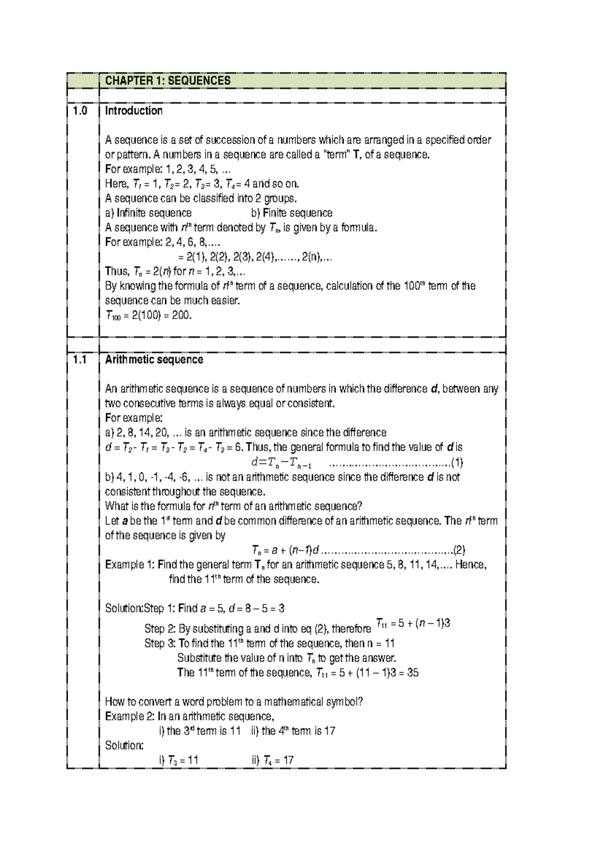 Chapter 1- Sequences Arithmetic sequence - Business Mathematic - UiTM ...