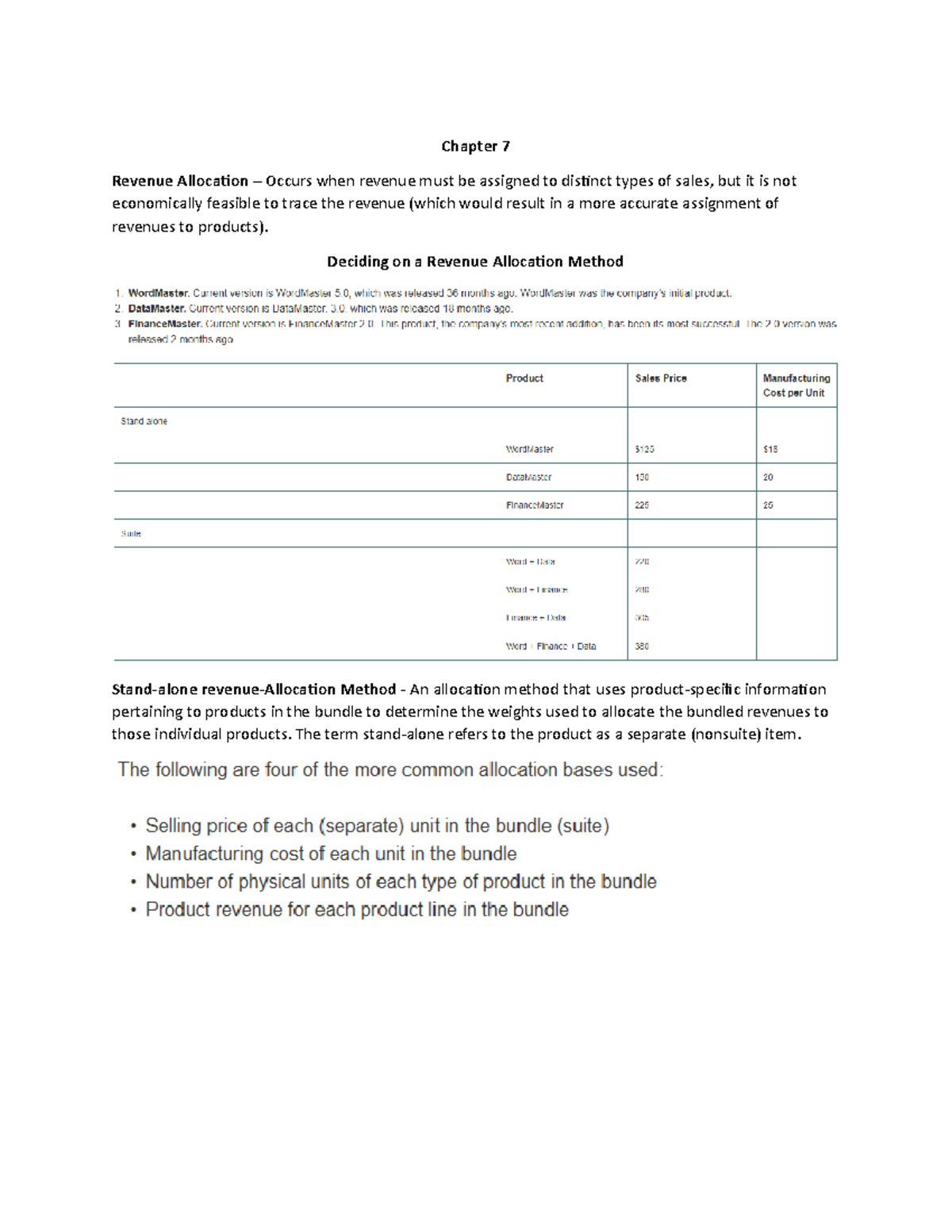 Chapter 7 notes - Chapter 7 Revenue Allocation – Occurs when revenue ...