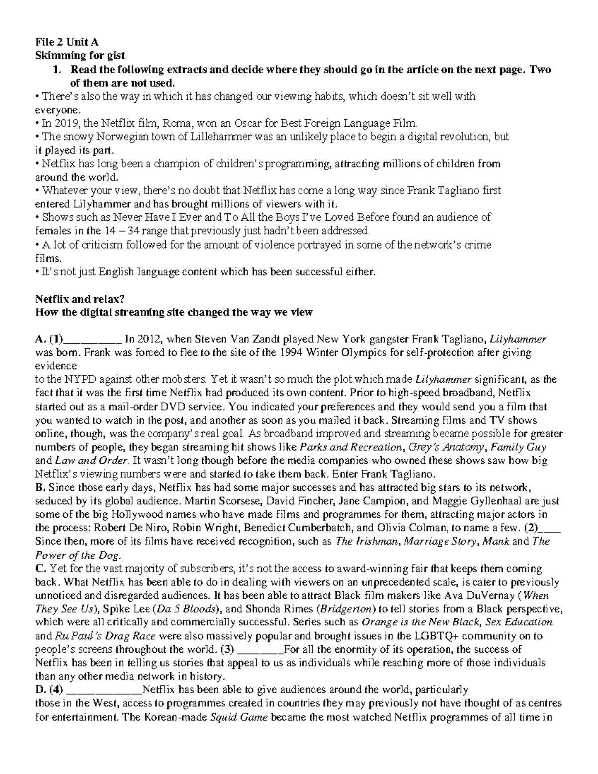 File 2 Unit A business english File 2 Unit A Skimming for gist 1