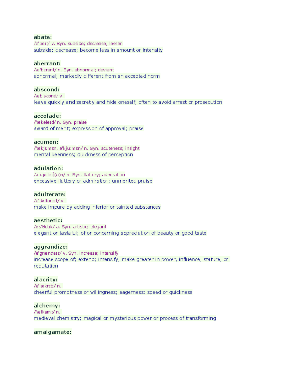 03.Must Know words - Word meanings that one should learn. - abate: /ə ...