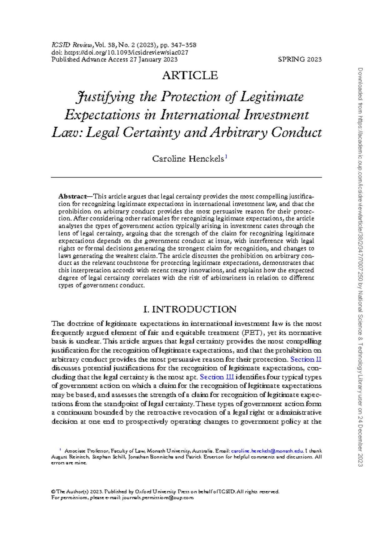 Justifying the Protection of Legitimate Expectations in International