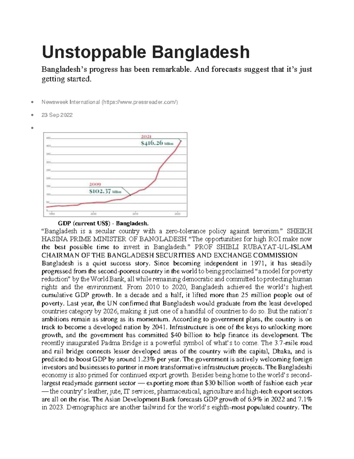 Unstoppable Bangladesh - Unstoppable Bangladesh Bangladesh’s progress ...