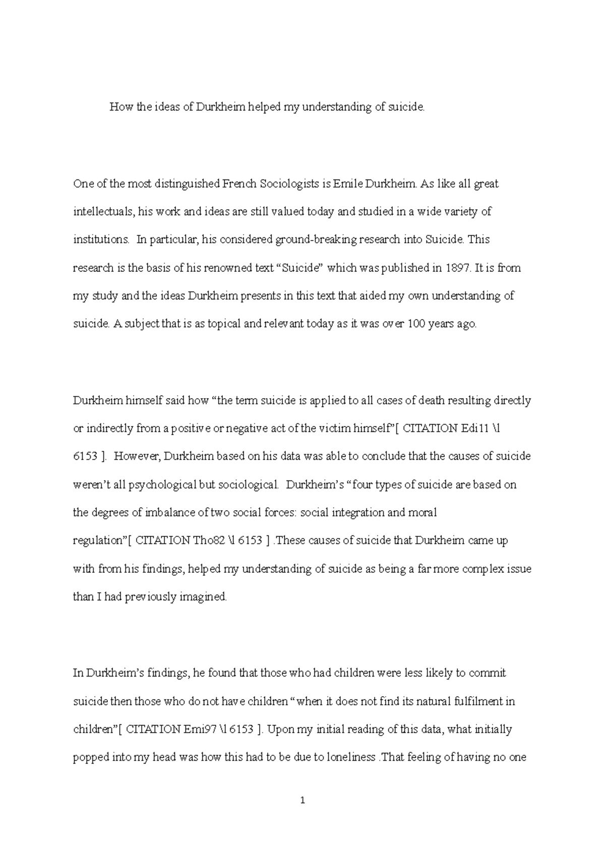 1how The Ideas Of Durkheim Helped My Understanding Of Suicide Studocu