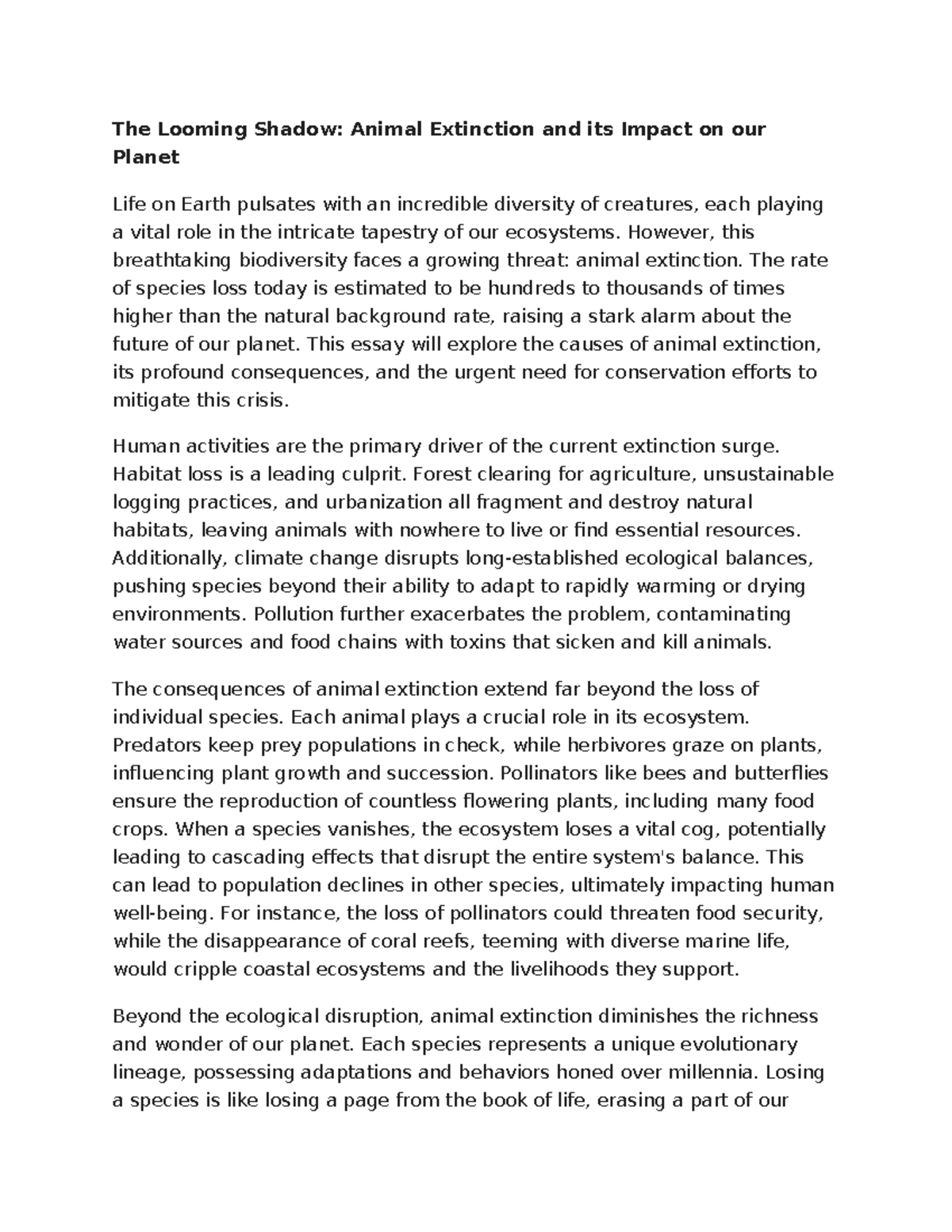 Extinction - okkk - The Looming Shadow: Animal Extinction and its ...