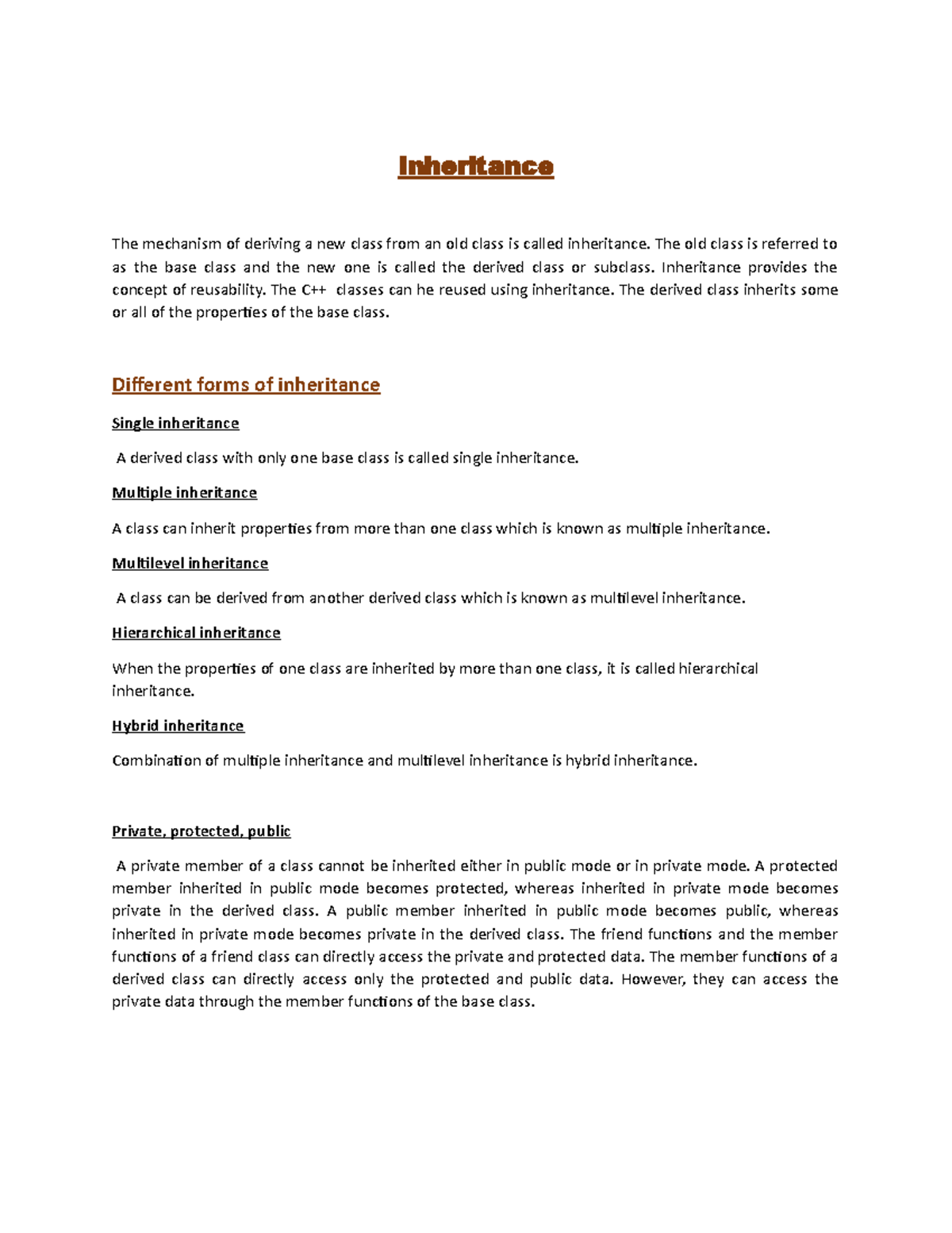 Inheritance in C++ - Inheritance The mechanism of deriving a new class ...