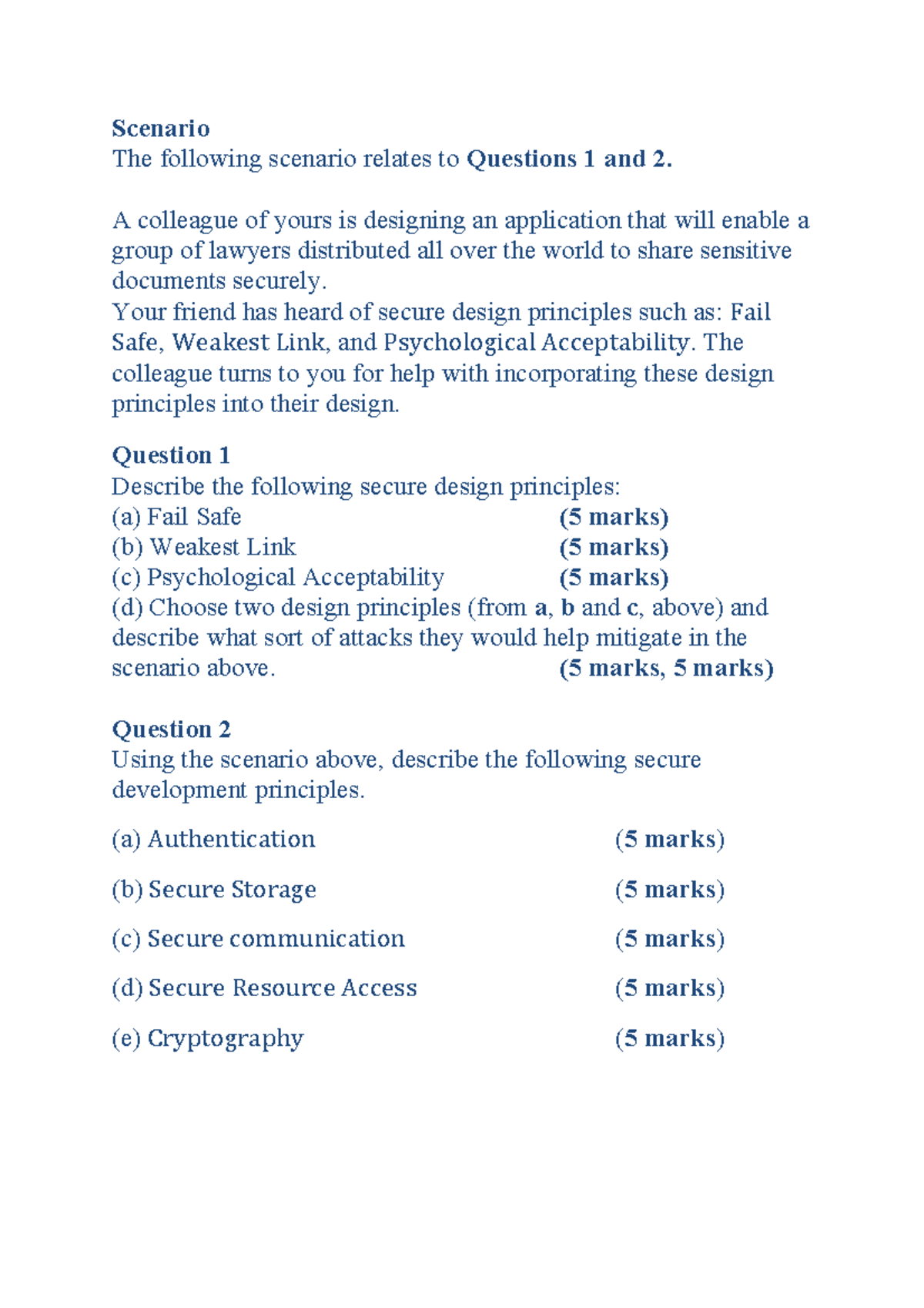 Sample practice Exam Questions Scenario The Following Scenario 
