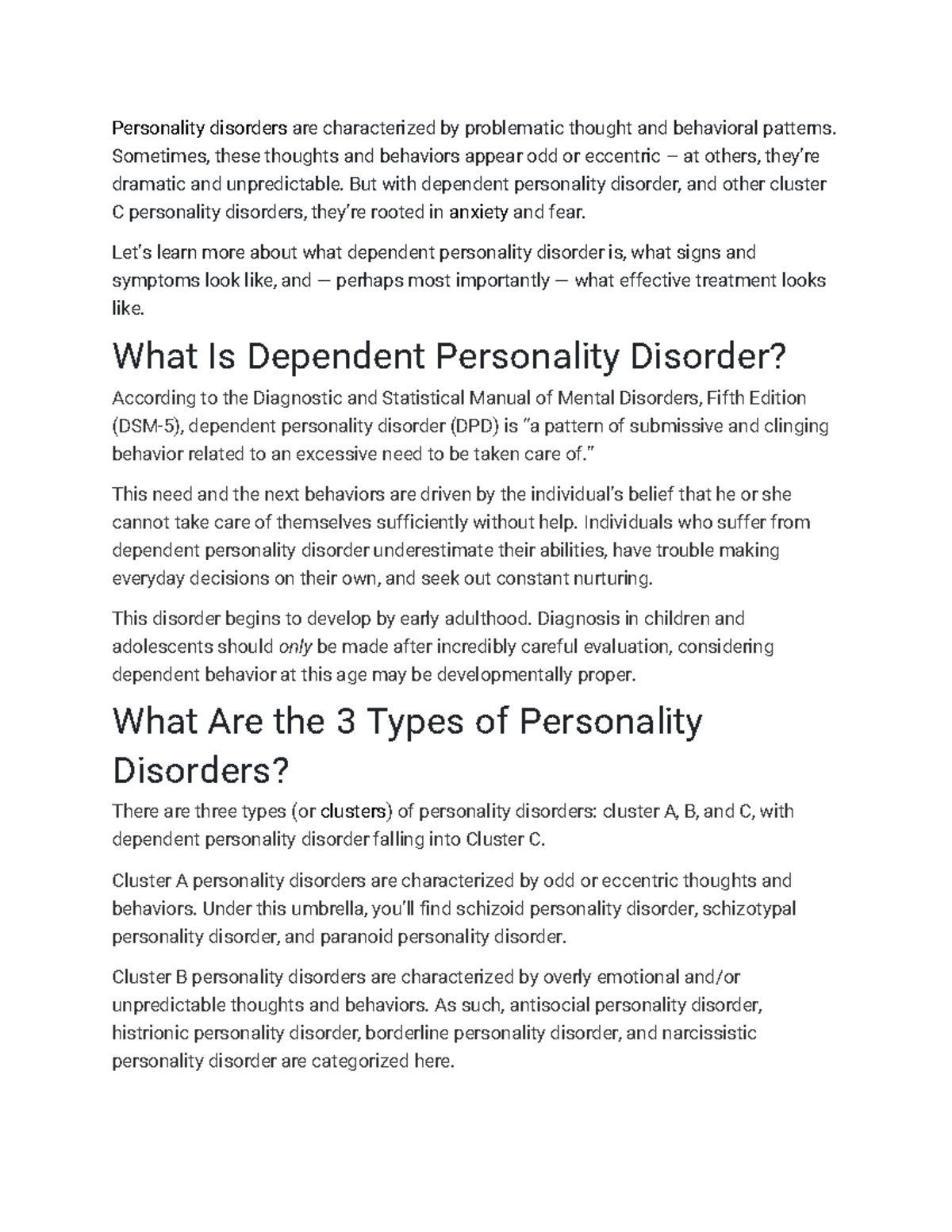 Dependent Personality Disorder Notes - Personality disorders are ...