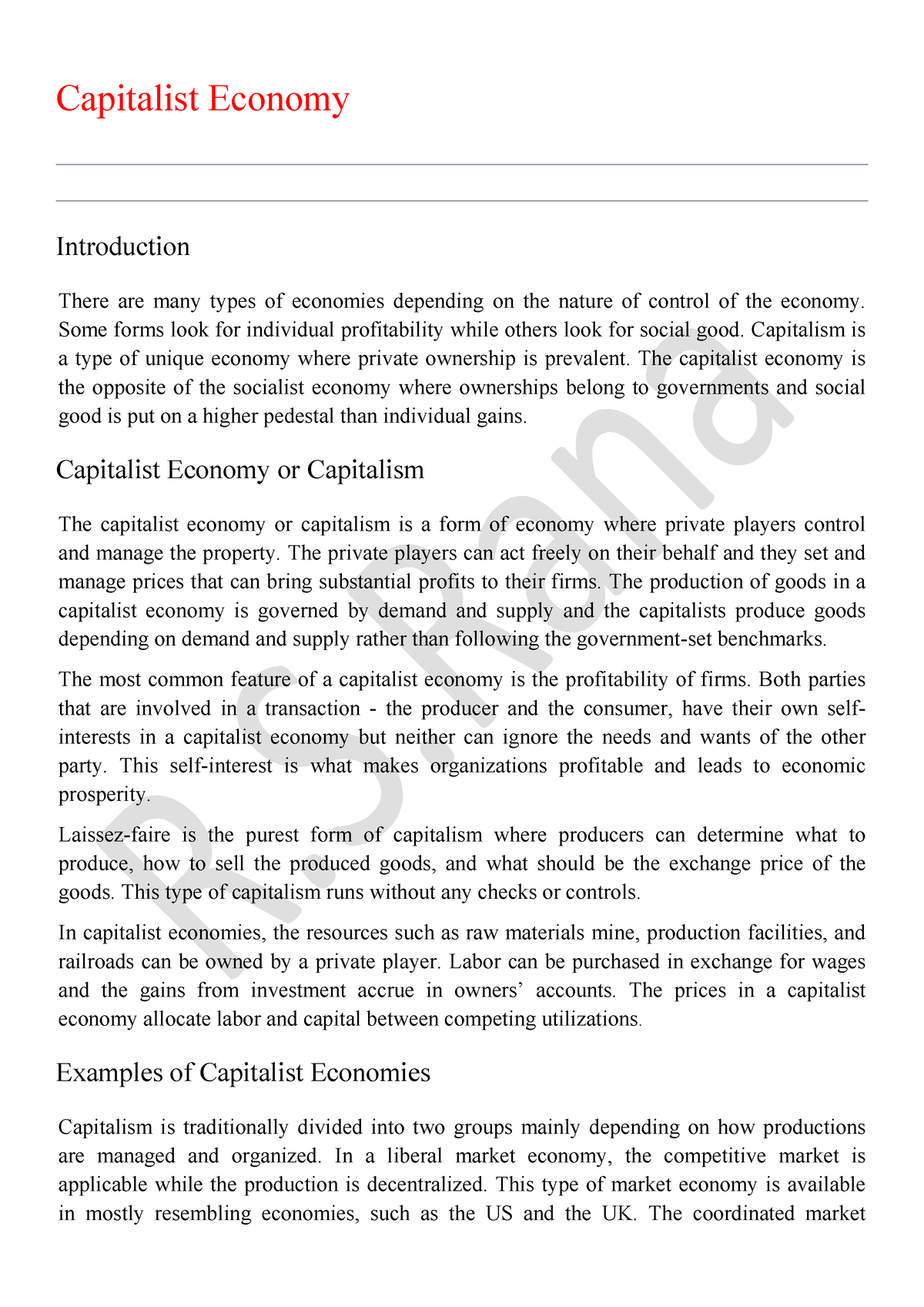 capitalist economy essay