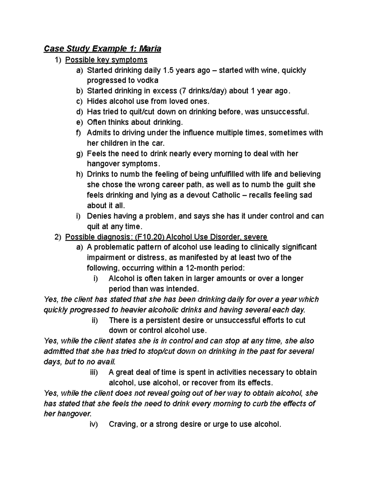 Advanced Diagnosis Case Study 1 Case Study Example 1 Maria Possible