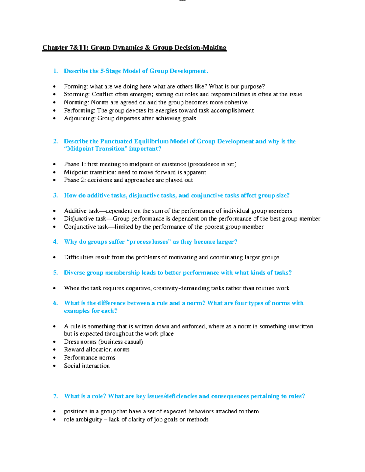 Top 12 - Notes - Chapter 7&11: Group Dynamics & Group Decision-Making ...