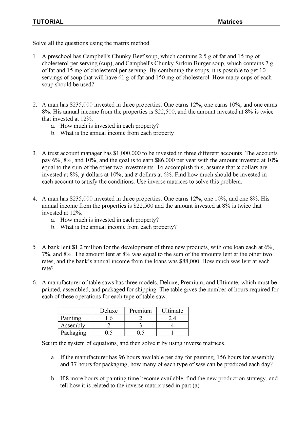 Tutorial Jiayou Tutorial Matrices Solve All The Questions Using The Matrix Method A