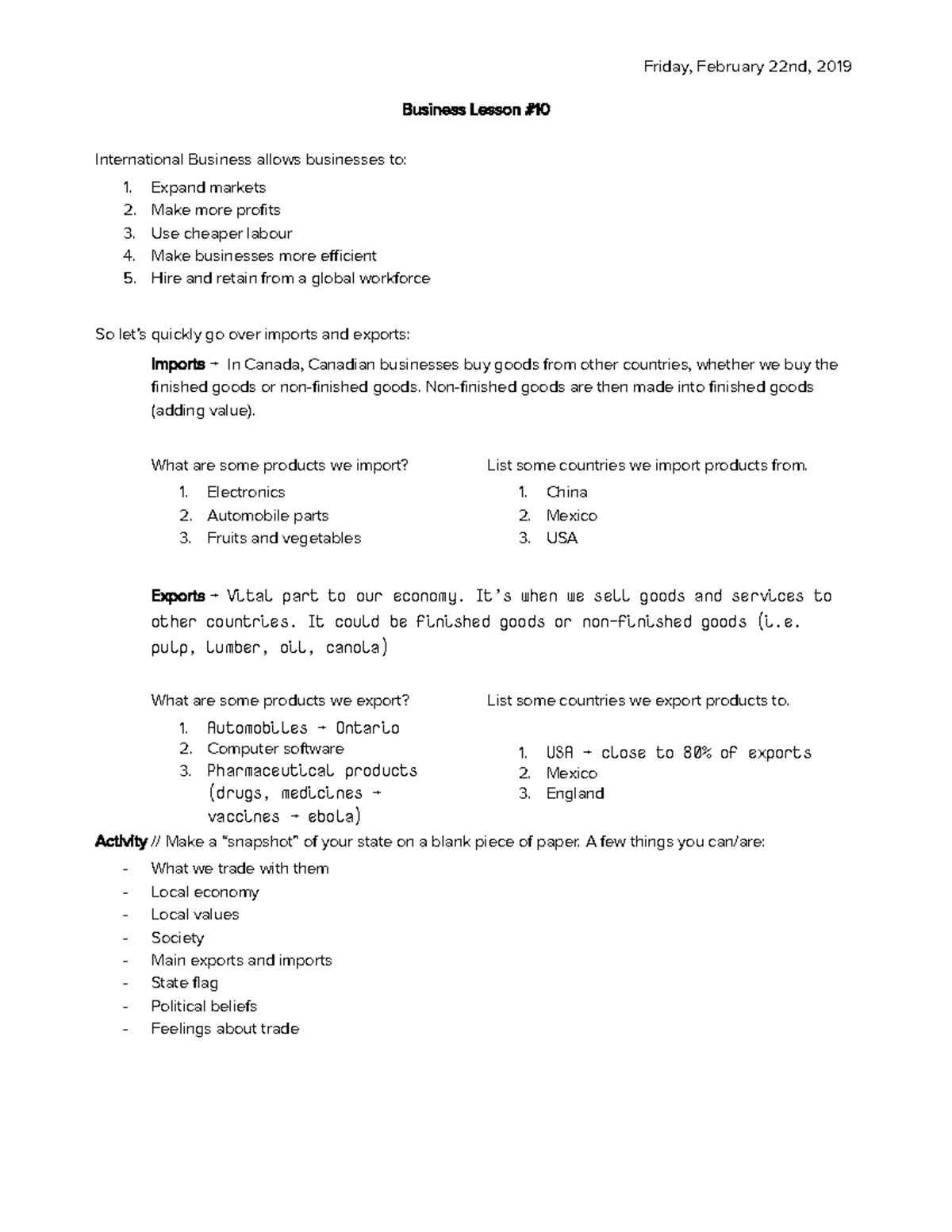 presentation of business information grade 10 lesson plan