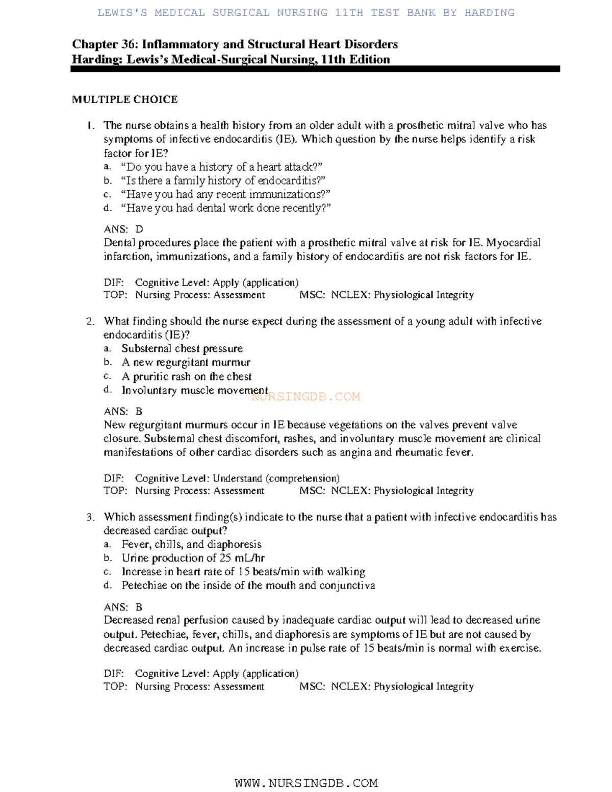 36 - Chapter 36 Quiz - N U R S I N G D B. C O M Chapter 36 ...