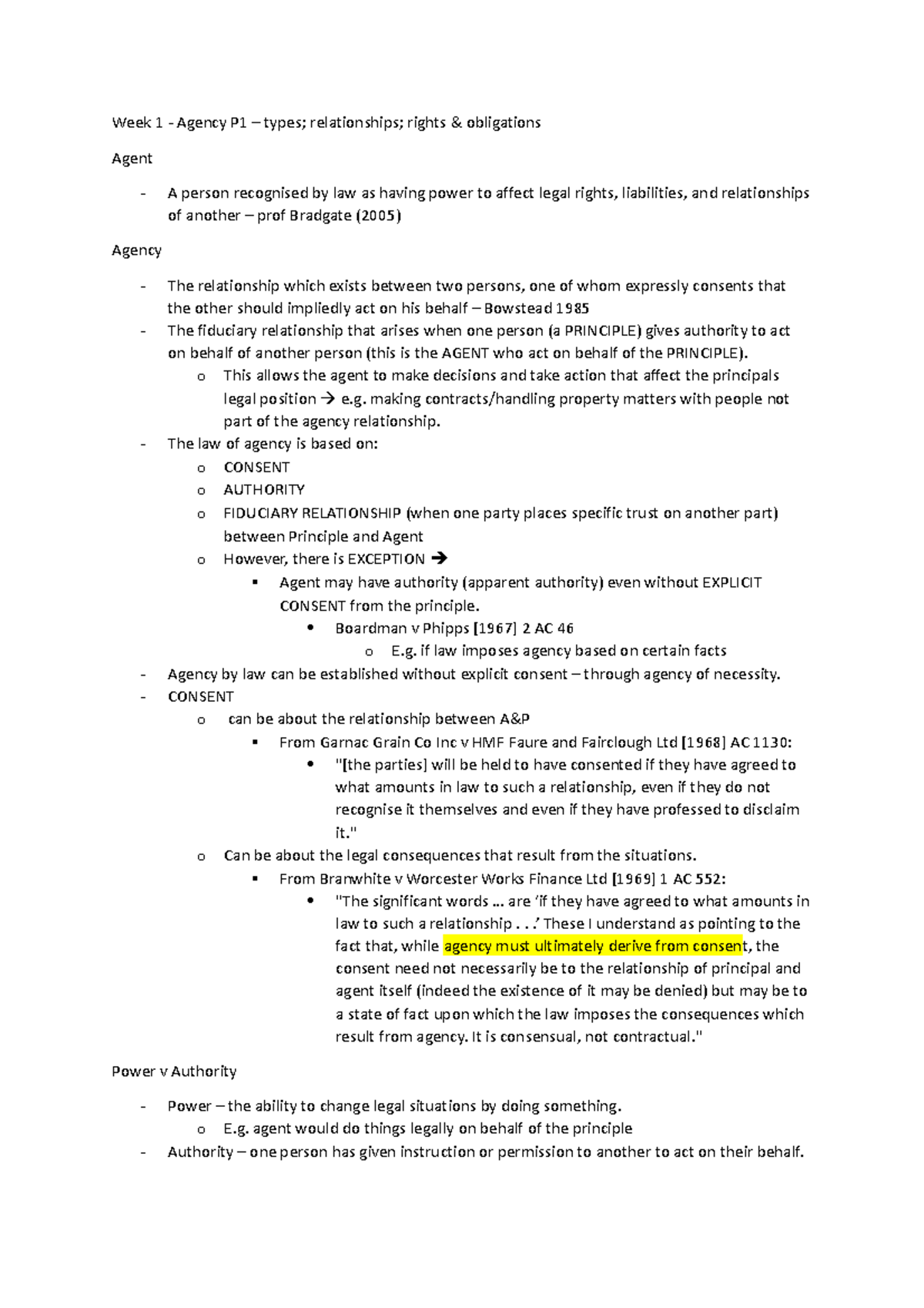 Week 1 - Agency pt 1 notes - Week 1 - Agency P1 – types; relationships ...