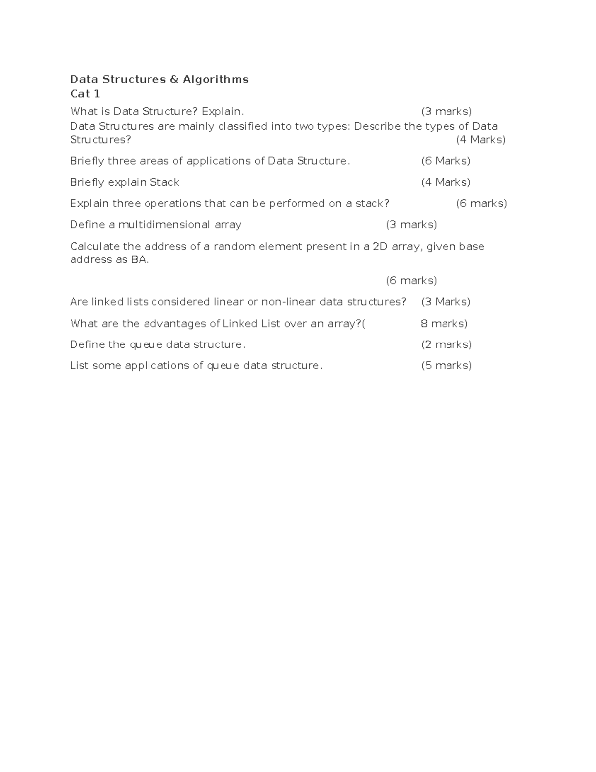 Data Structures 2 - Practice Materials. - Data Structures & Algorithms ...