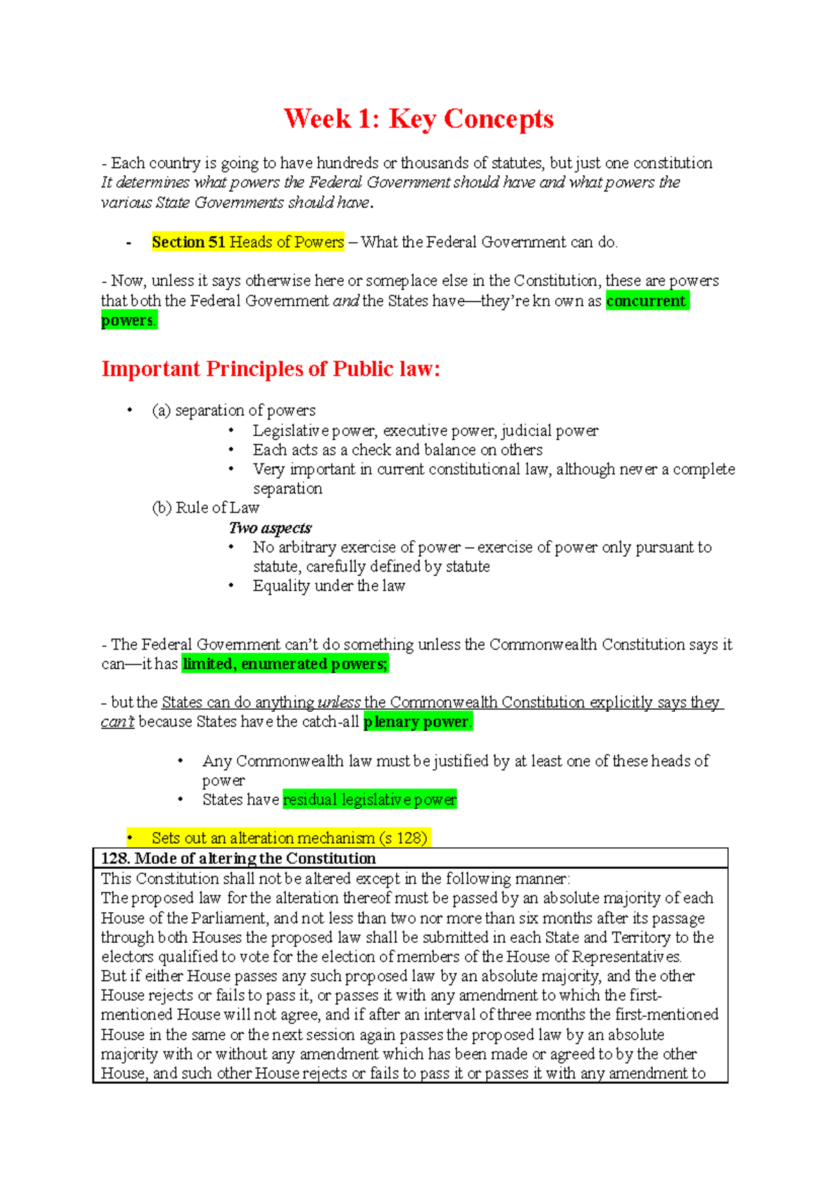 Constituational law Notes - Week 1: Key Concepts Each country is going ...