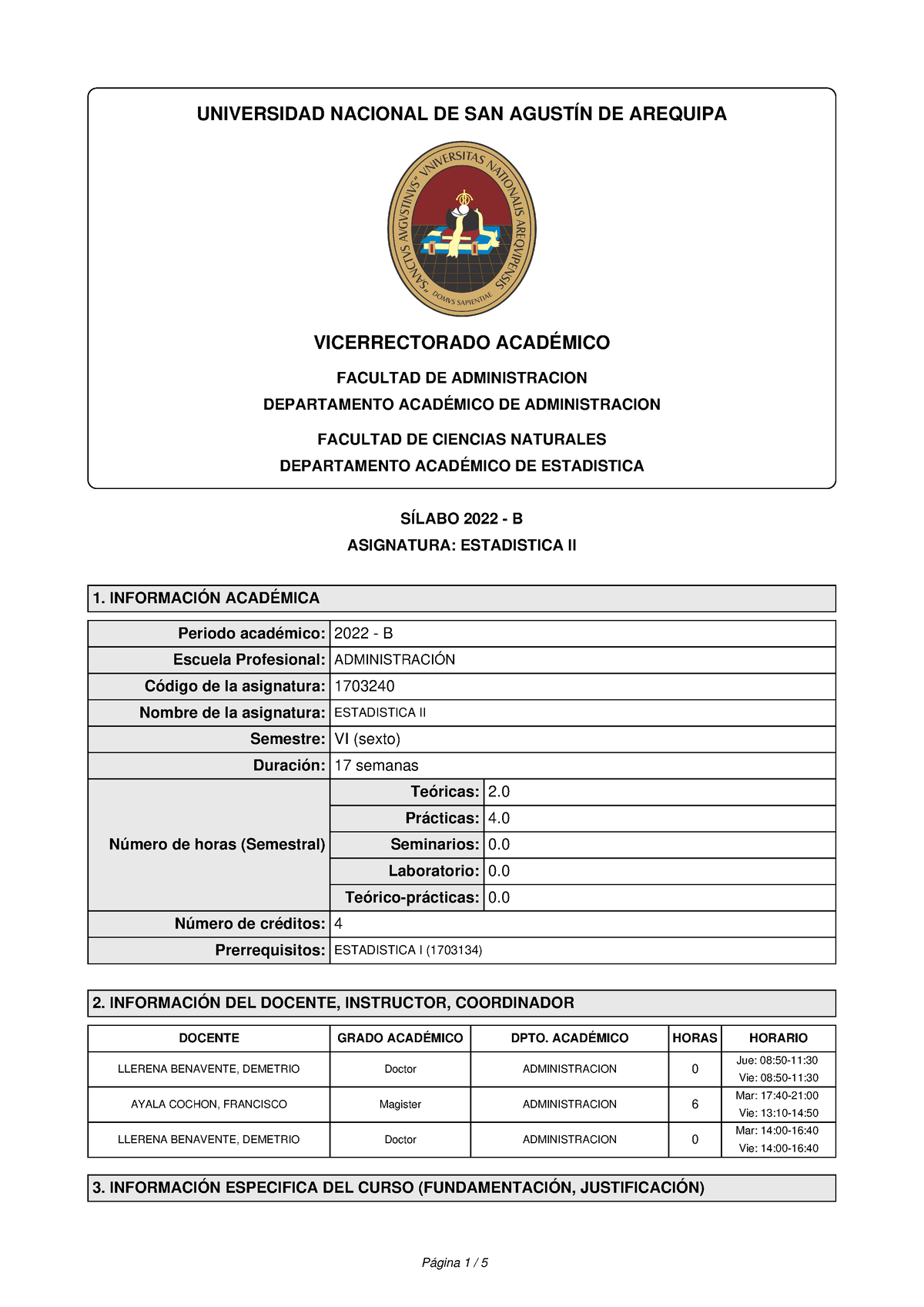 Silabo-1703240- Estadistica II (2022-B) - UNIVERSIDAD NACIONAL DE SAN ...