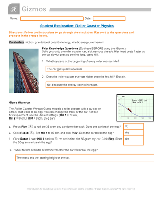 Copy of Roller Coaster SE Name Date Student Exploration