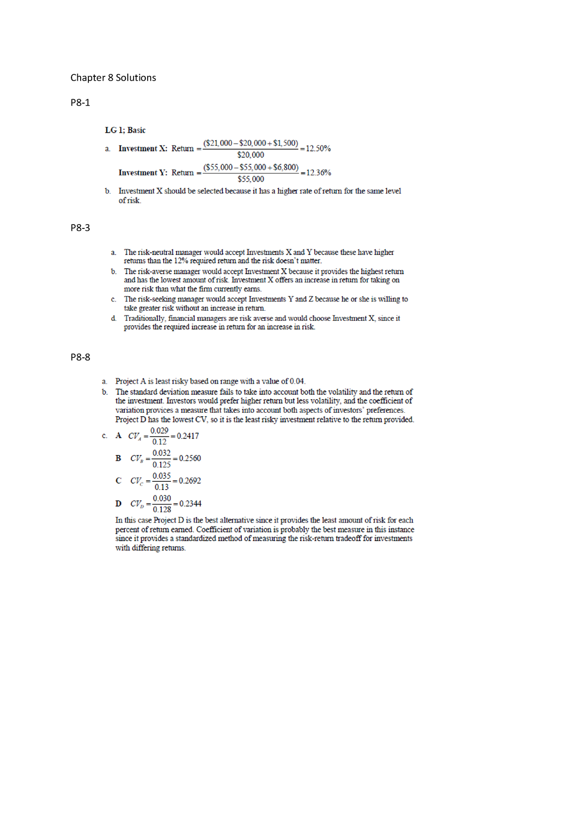 Chapter 8 Homework Solutions - Financial Management - Chapter 8 ...