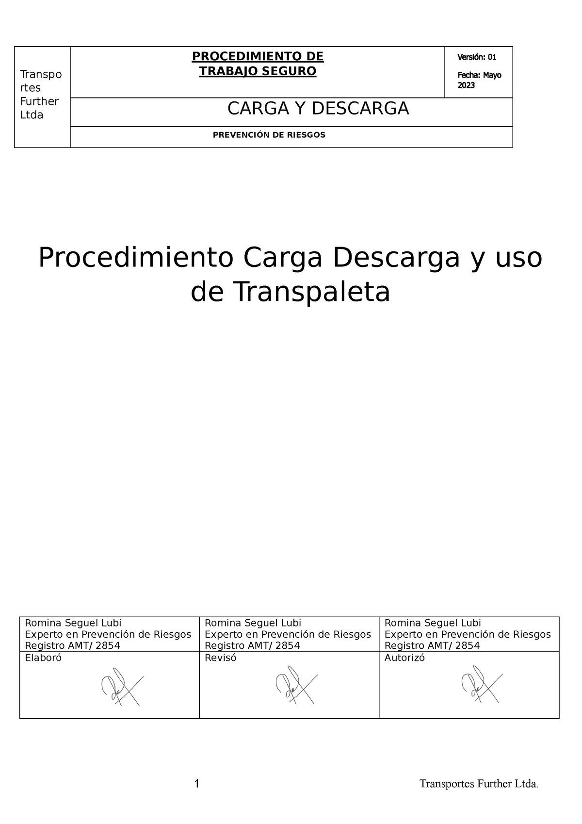 PRO-001 Procedimiento Carga, Descarga Y Traslado - Transpo Rtes Further ...