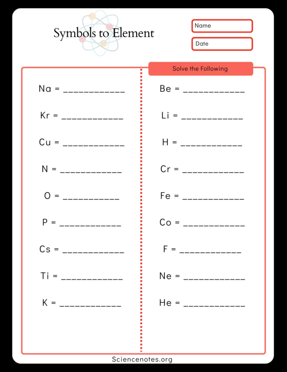 Symbols to Element 1 Worksheet - CHEM 106 - Studocu