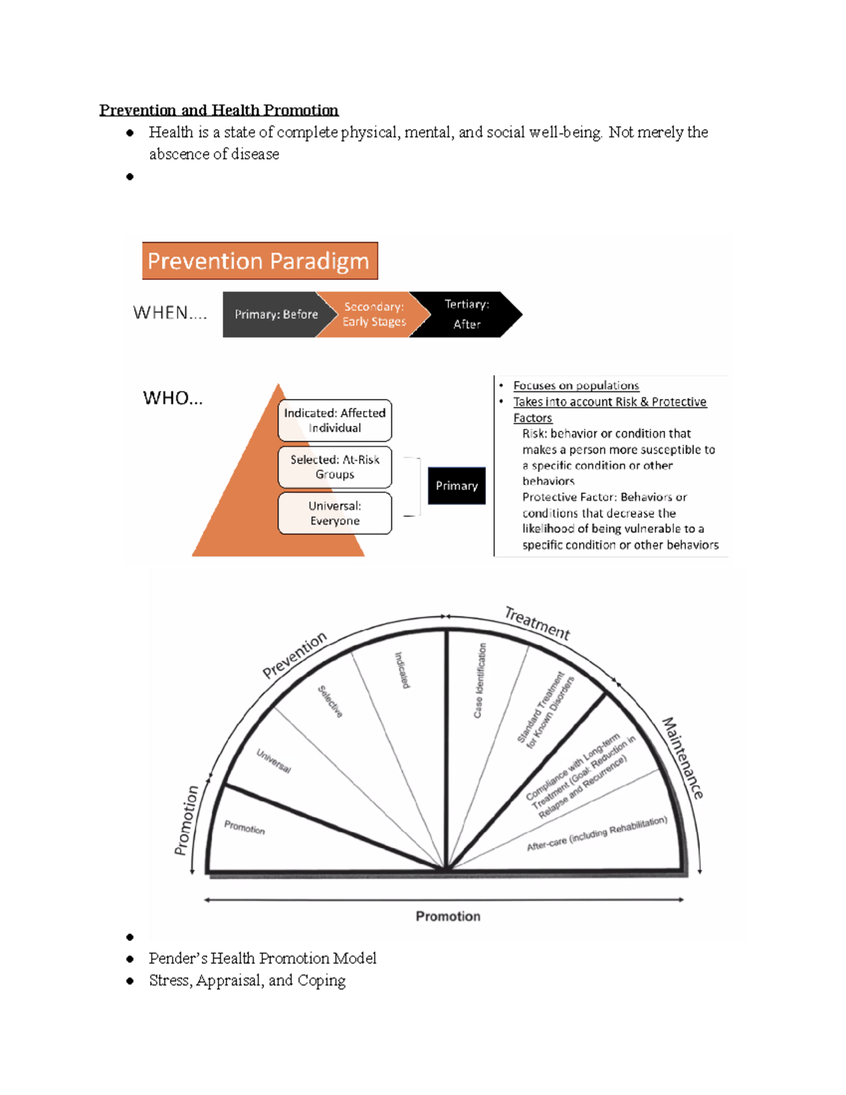 Week 7 Class Notes Prevention And Health Promotion Health Is A State