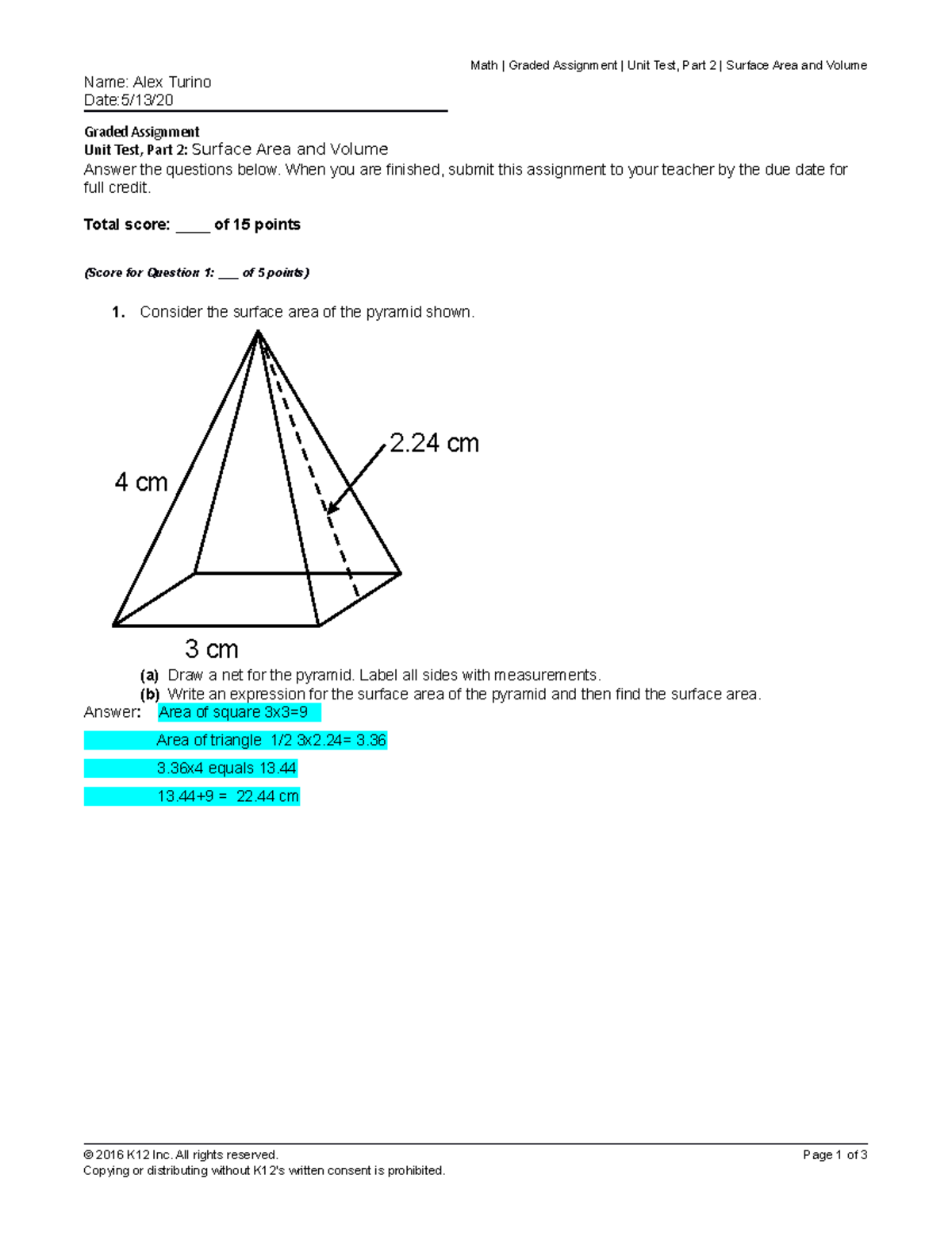 Math 4 - Math 4 - Math | Graded Assignment | Unit Test, Part 2 ...