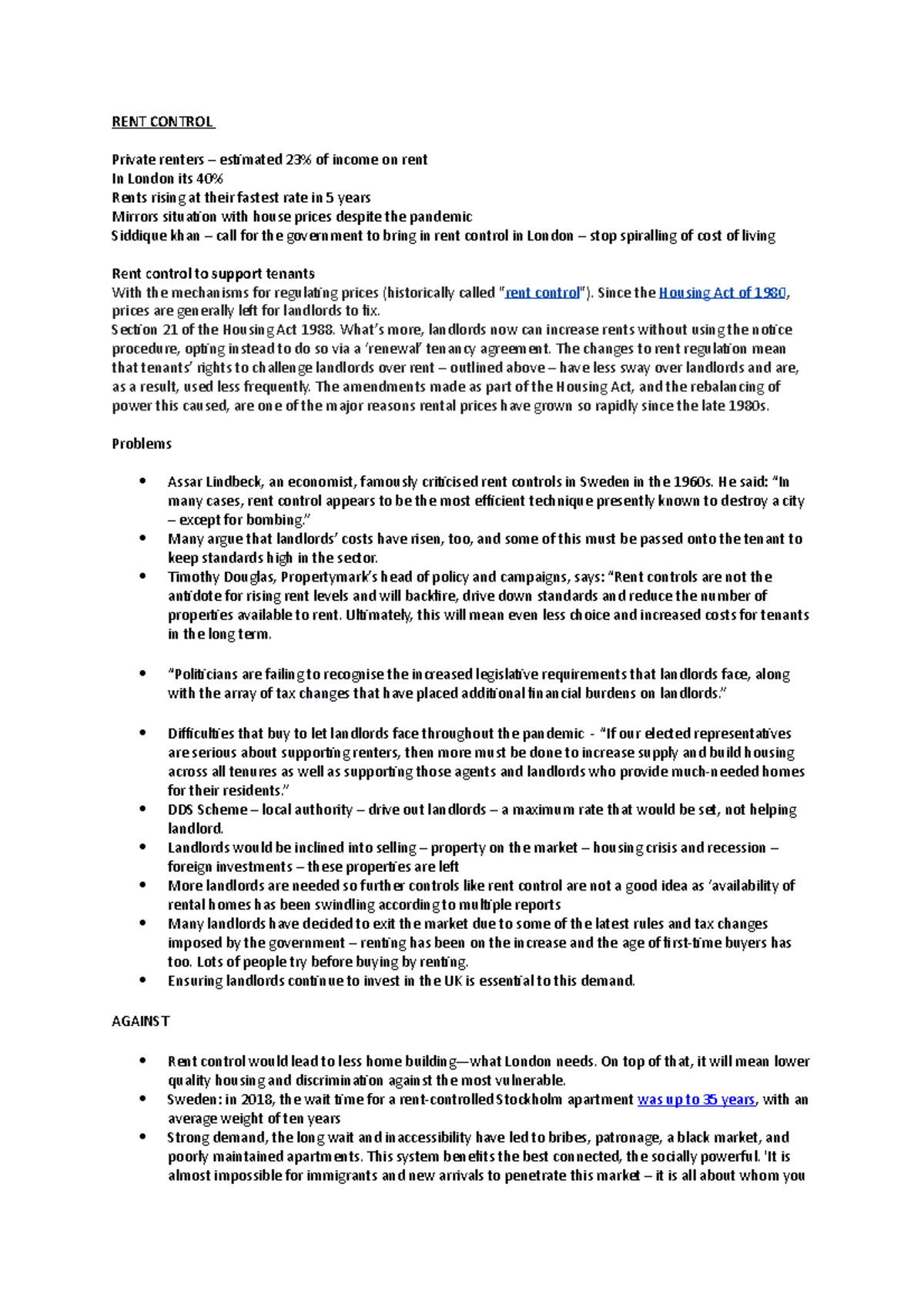 Rent Control in Land Law RENT CONTROL Private renters estimated 23