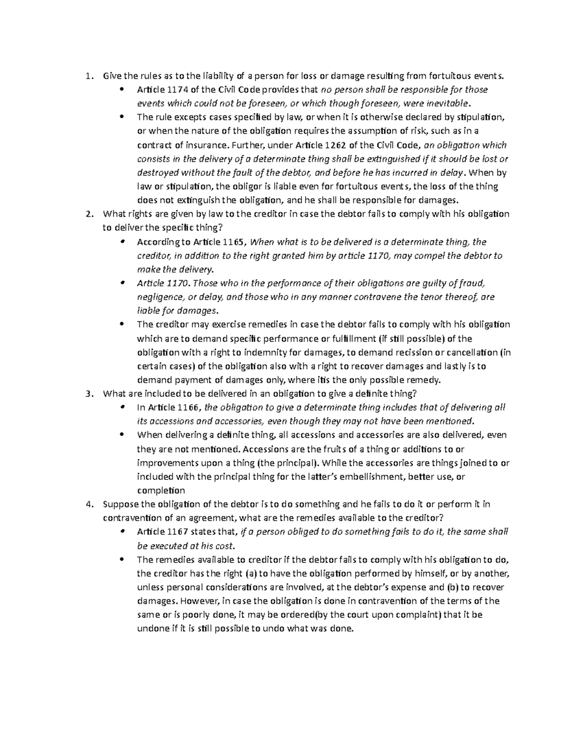 Oblicon Assignment - Give the rules as to the liability of a person for ...