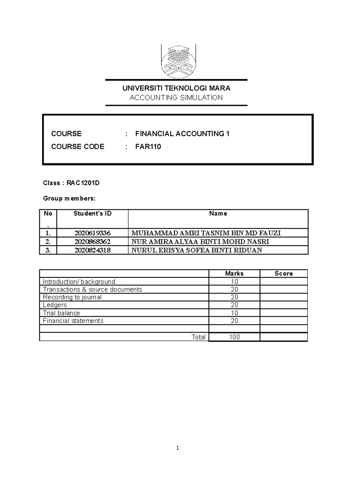 contoh assignment far110