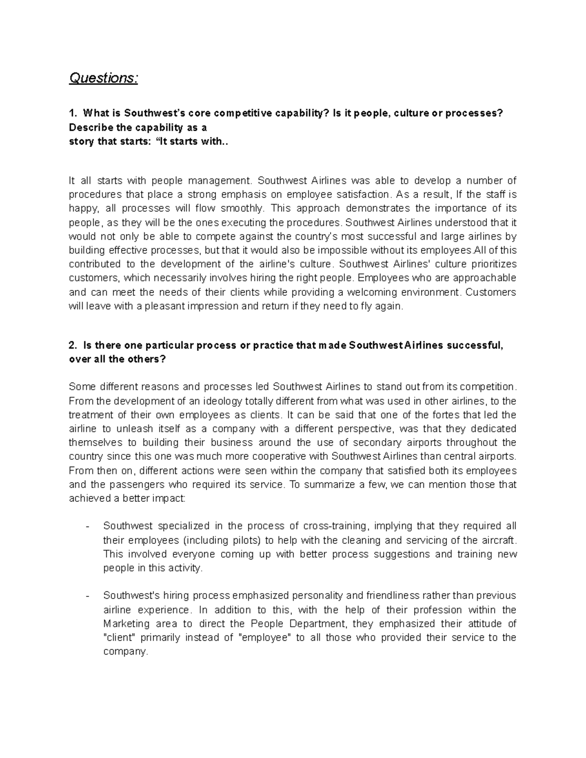 Case 1 Southwest Airlines Questions 1. What is Southwest’s core