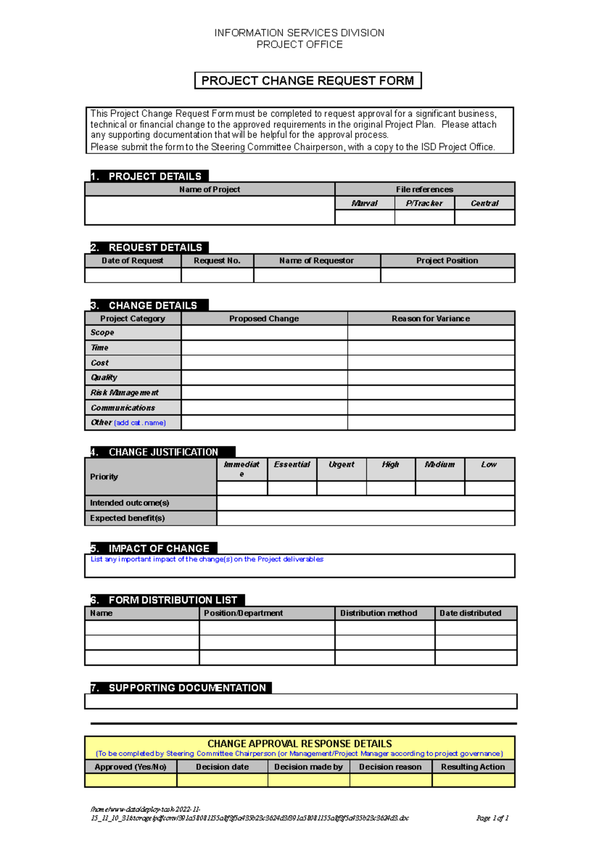 Project Change Request Form v 2 - INFORMATION SERVICES DIVISION PROJECT ...