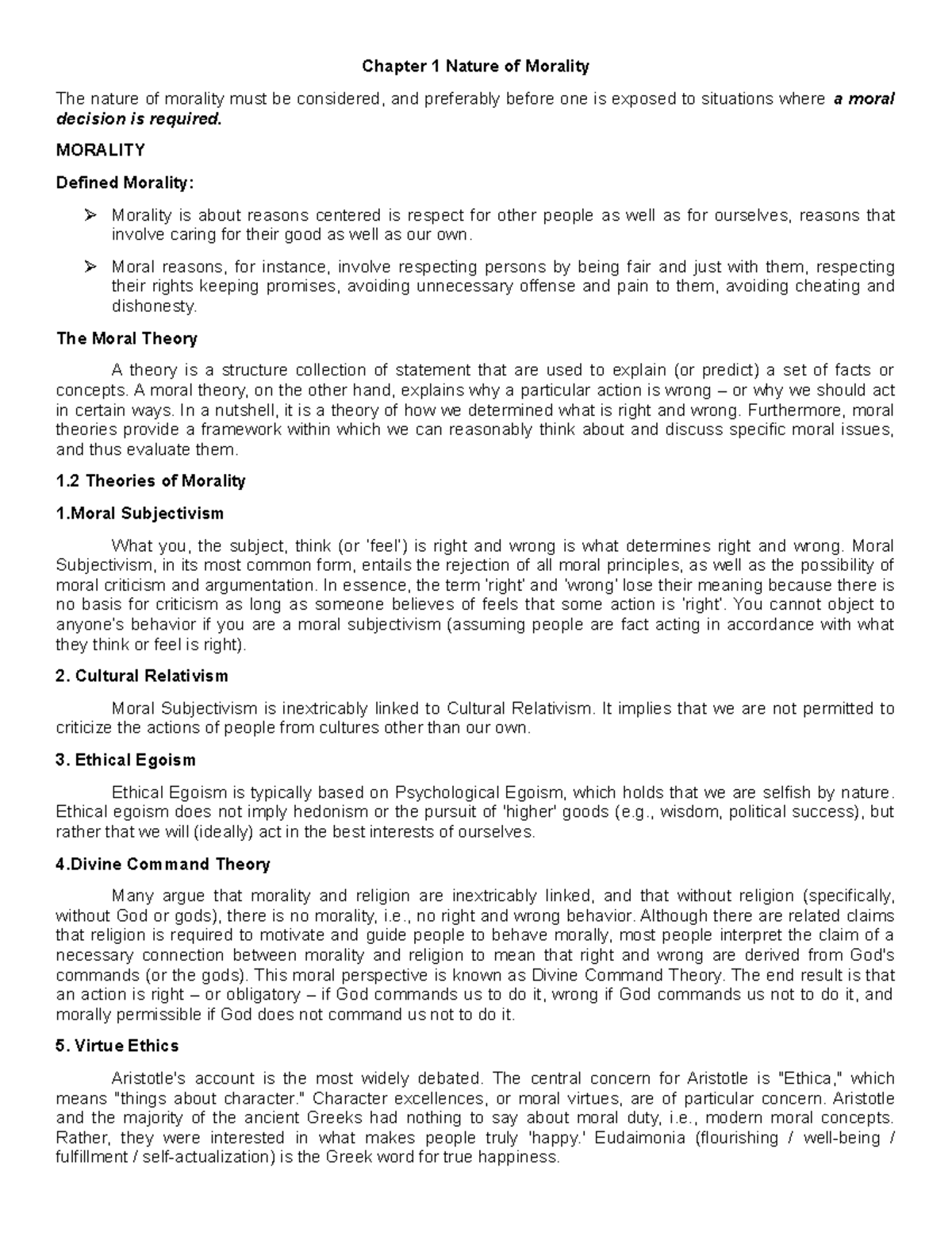 Good Governance Chapters 1 to 5 - Chapter 1 Nature of Morality The ...