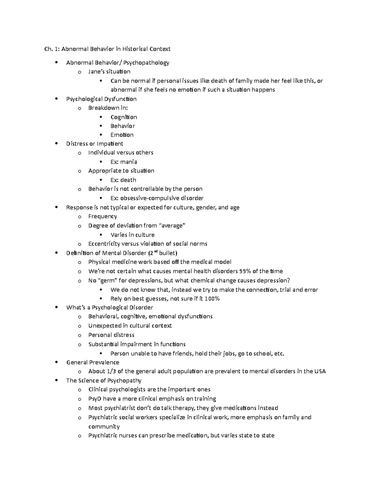 Ch 1 - Foote - Ch. 1: Abnormal Behavior in Historical Context Abnormal ...