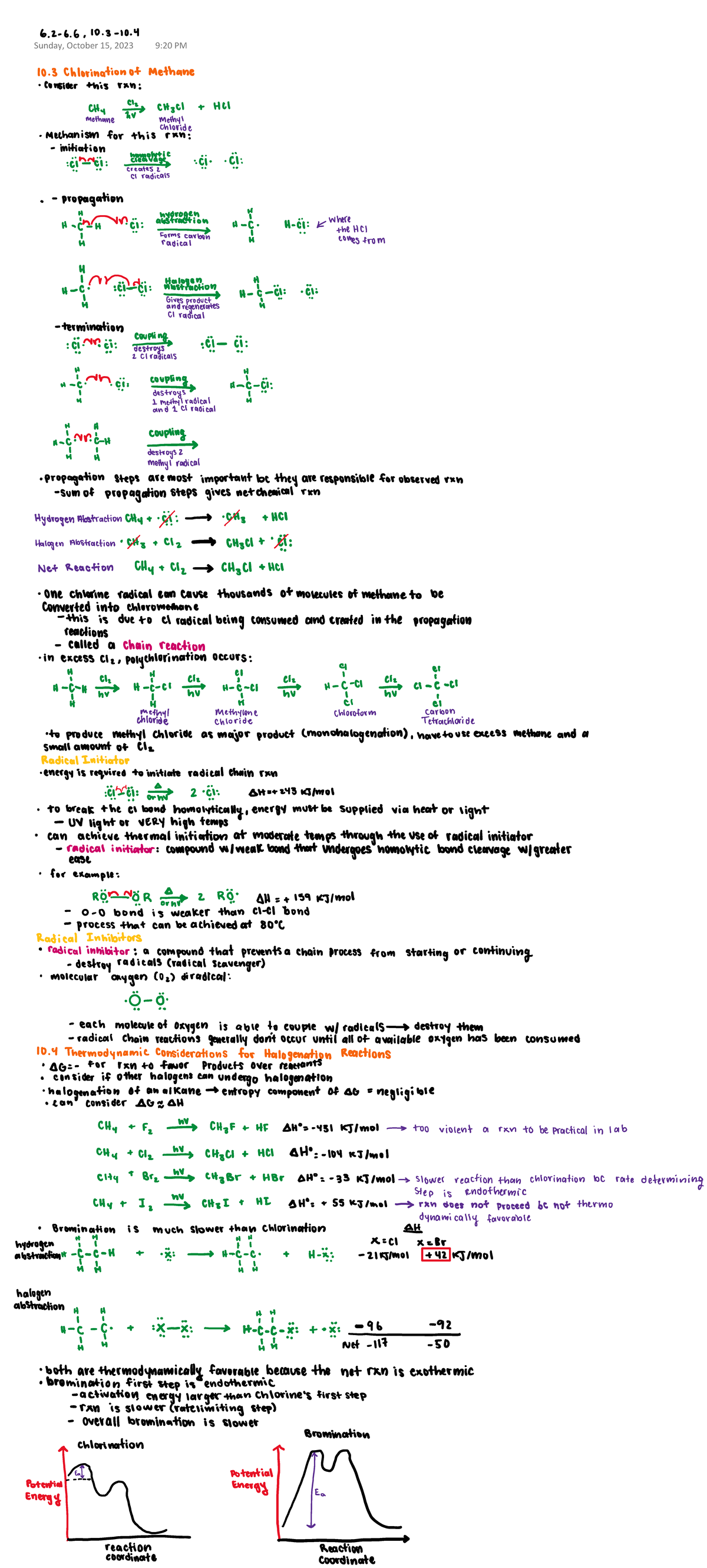 6.2-6.6,10 - Summary Organic Chemistry - CHEM 351 - Sunday, October 15 ...